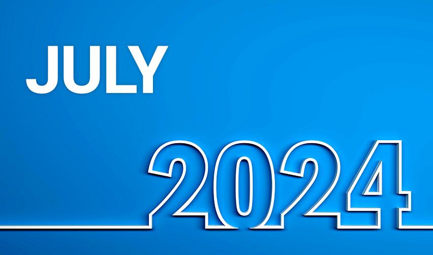 A blue background with white text saying July 2024, referring to the U.S. Department of State's July 2024 Visa Bulletin.