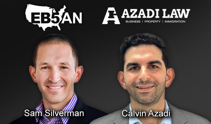 Headshots of authors Sam Silverman and Calvin Azadi under EB5AN and Azadi Law logos.