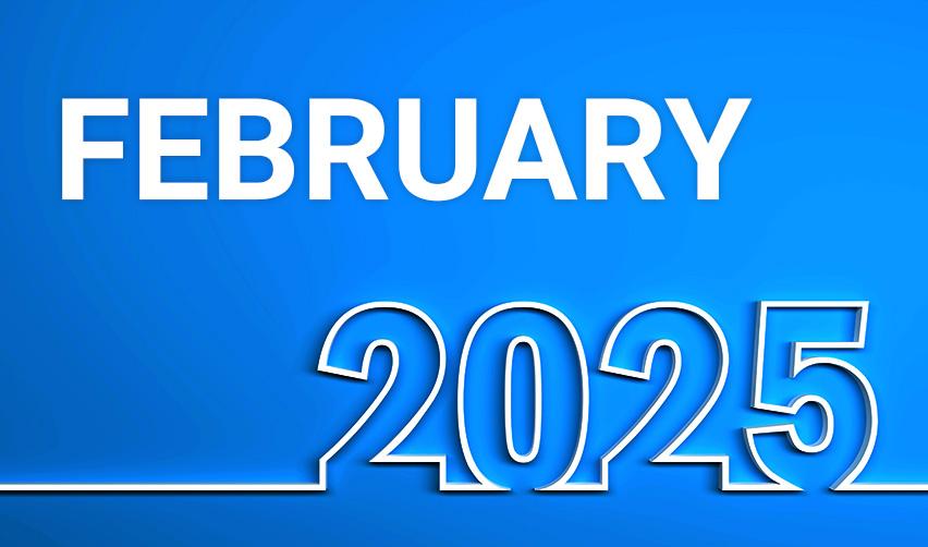 The words February 2025 on a blue background, referring to the USCIS visa bulletin for February 2025.