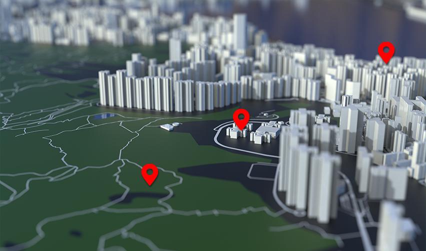 A 3D map with red location pins marking rural and urban regions, illustrating the reserved EB5 visa setaside categories established under the Reform and Integrity Act for targeted employment areas.