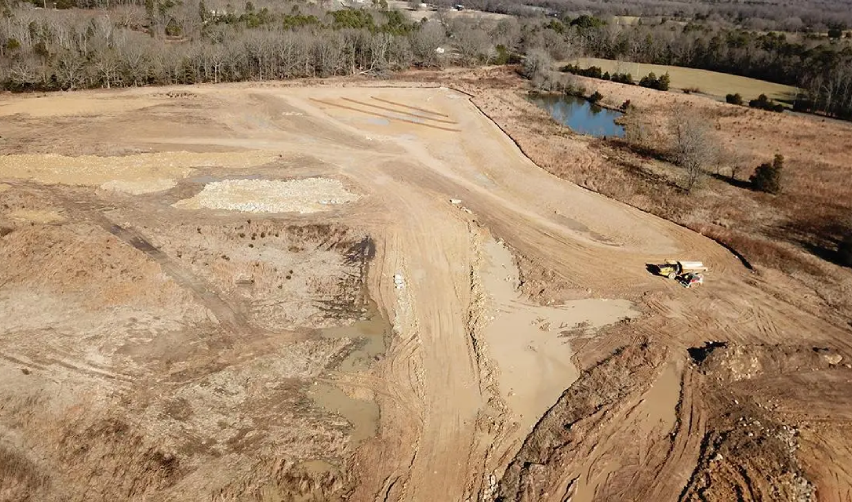 Aerial view of a large area with a river