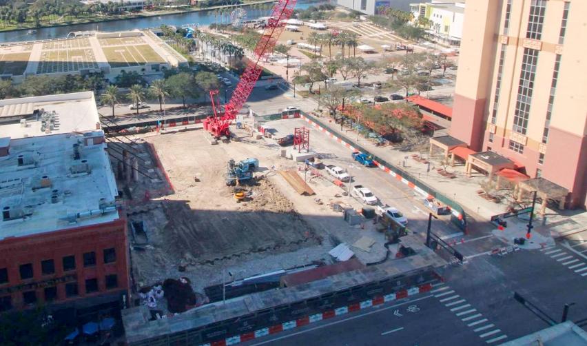 A construction site with a crane