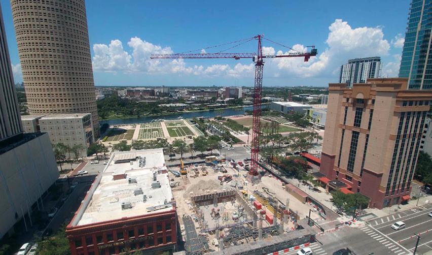 A crane in a city