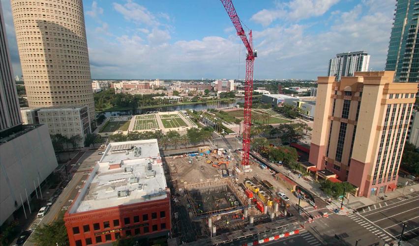 A crane in a city
