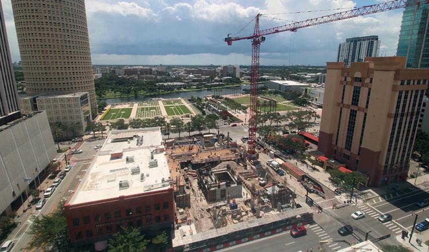 A crane in the middle of a city