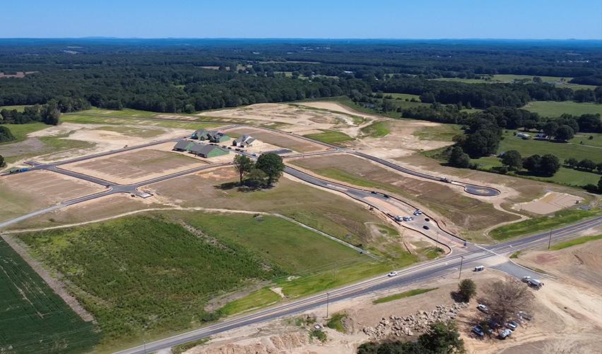 An aerial view of a road and a forest