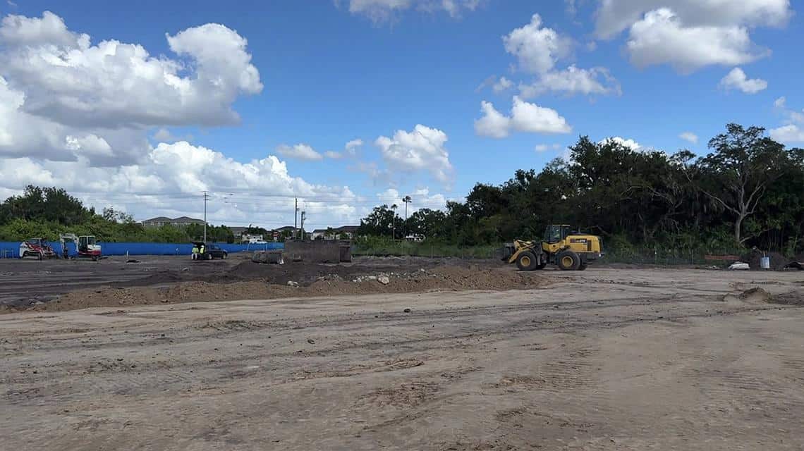 A construction site with a tractor