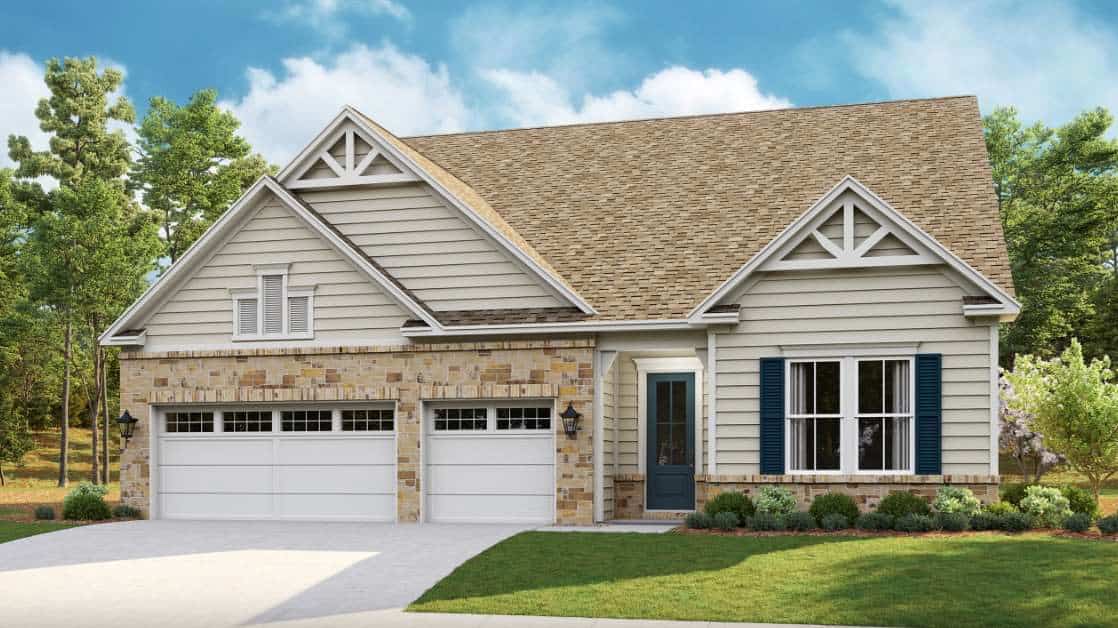 A house with a garage and a lawn