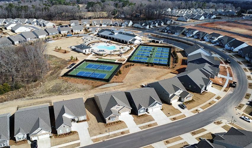 A aerial view of a neighborhood