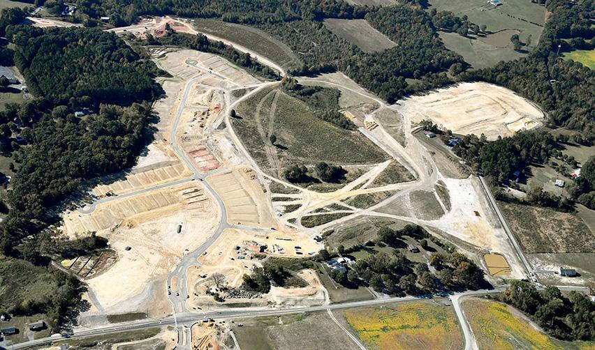 Aerial photo of ongoing grading and road layout work across the Rocky River EB5 project.
