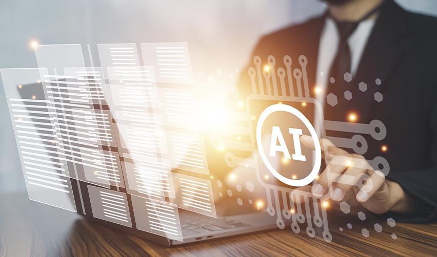 A digital interface showing AI technology analyzing documents and data on a laptop screen, representing how EB5 investors use AI tools like ChatGPT to review visa availability and potential backlog trends.