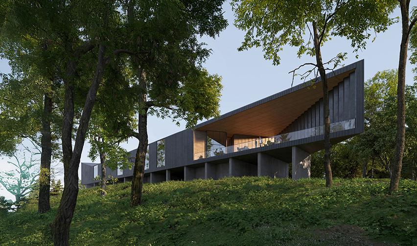 A building with a long roof