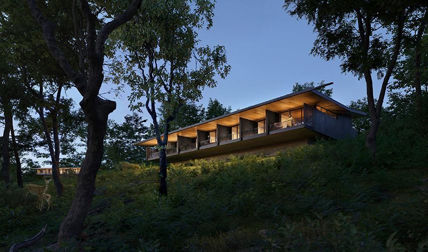 A house on a hill with trees